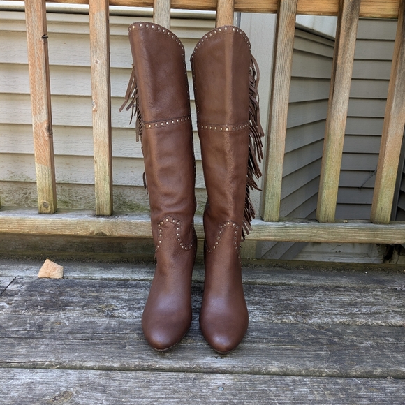 Nicole Ageless Over The Knee Leather Fringe Pointed Toe Boots Size 8.5 - Picture 3 of 12